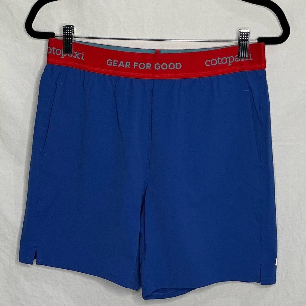 Cotopaxi Shorts Mens M Blue Nylon Spandex Crux Spellout Waistband Hiking Outdoor